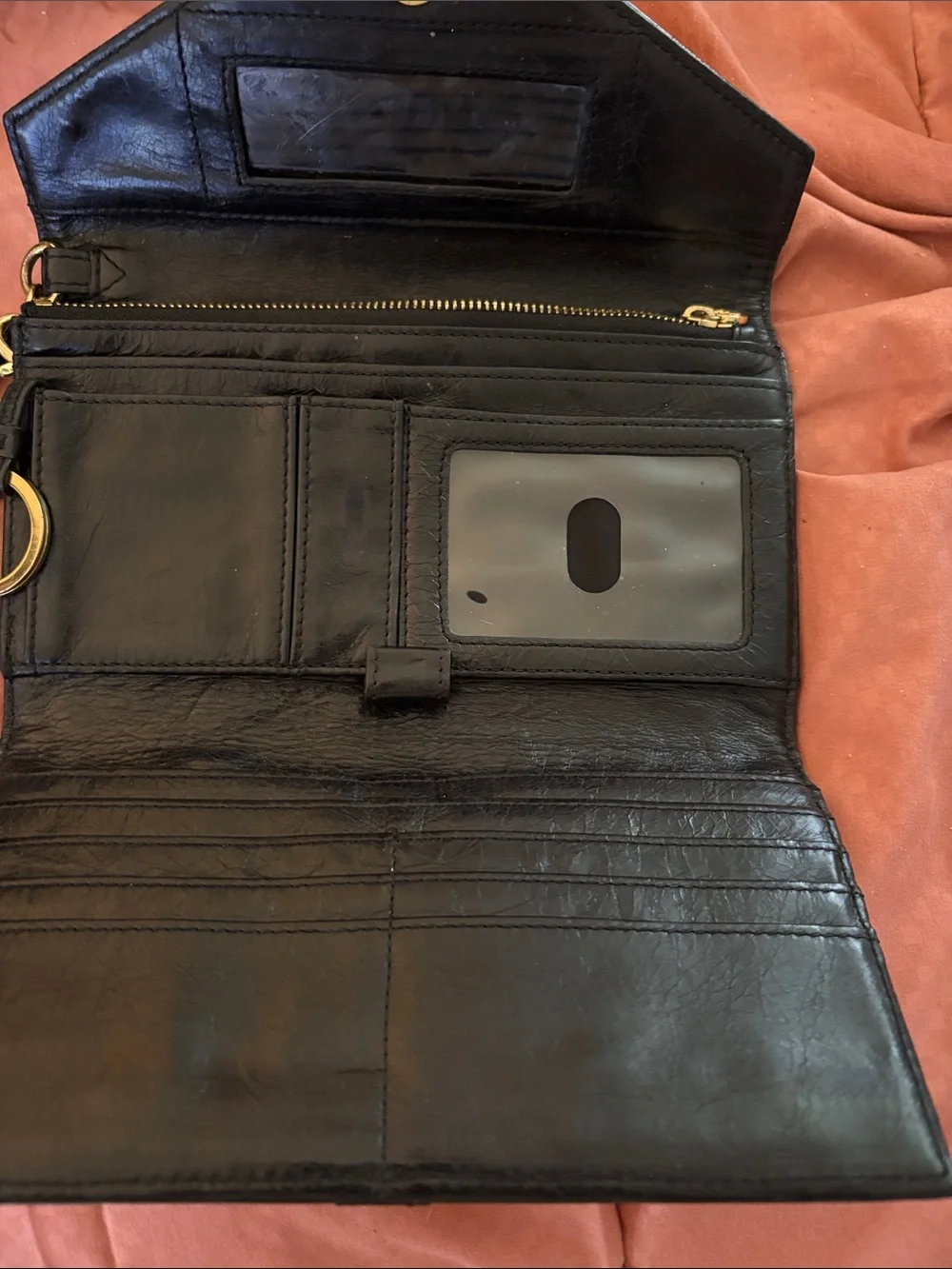 Tory Burch Black Patent Leather Envelope Wristlet with Gold Logo